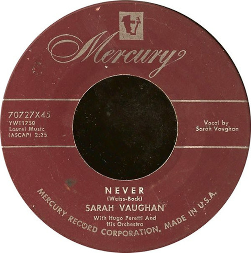 Sarah Vaughan - Never / C'Est La Vie - Mercury - 70727X45 - 7", Mar 1135967137