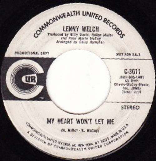 Lenny Welch - My Heart Won't Let Me (7", Promo)