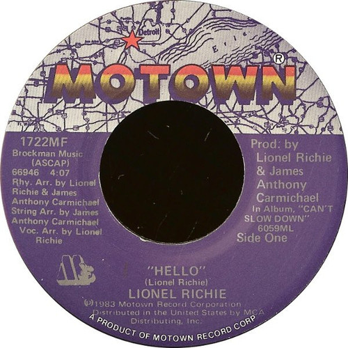 Lionel Richie - Hello - Motown - 1722MF - 7", Single 1139098661
