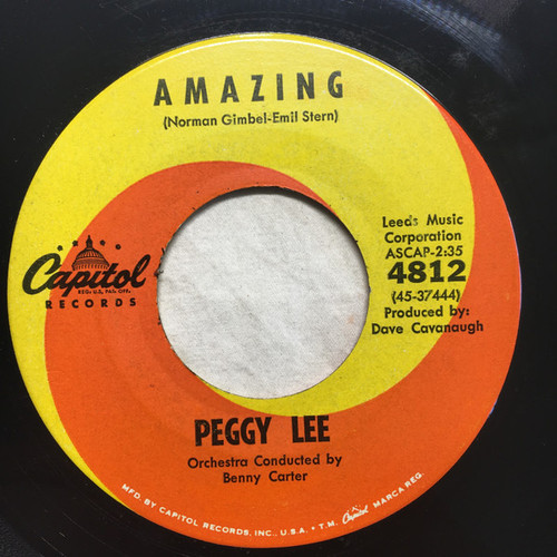 Peggy Lee - Amazing / Tell All The World About You - Capitol Records - 4812 - 7" 1139633016