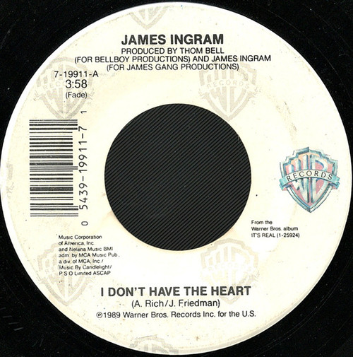 James Ingram - I Don't Have The Heart / Baby Be Mine - Warner Bros. Records - 7-19911 - 7", Single 1144856674