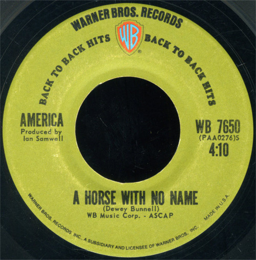 America (2) - A Horse With No Name / I Need You - Warner Bros. Records - WB 7650 - 7", Single, RE 1146133077