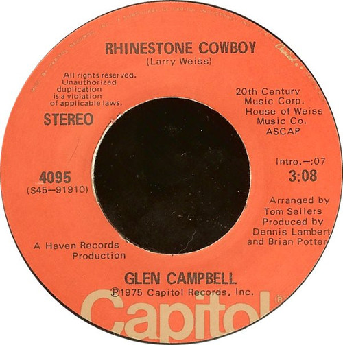 Glen Campbell - Rhinestone Cowboy - Capitol Records - 4095 - 7", Single 1146424275
