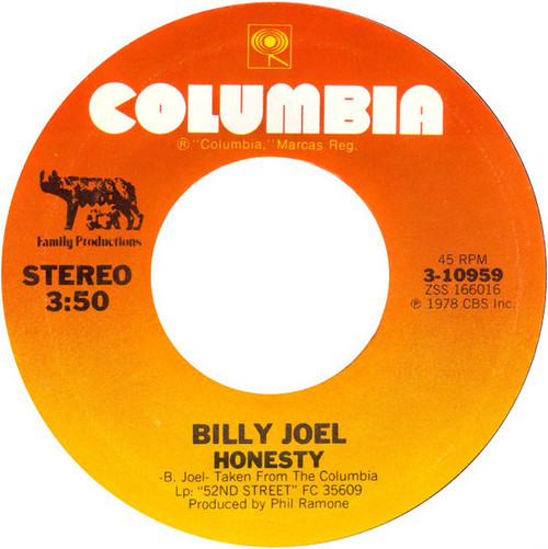 Billy Joel - Honesty - Columbia - 3-10959 - 7", Styrene, Ter 1146676016