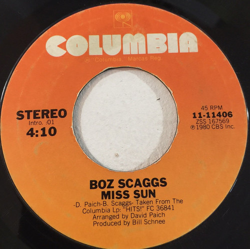 Boz Scaggs - Miss Sun (7", Single, Styrene, Ter)