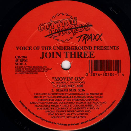 Voice Of The Underground Presents Join Three - Movin' On (12")