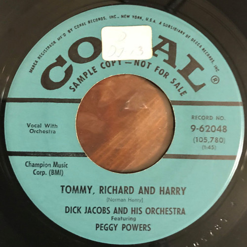 Dick Jacobs And His Orchestra* - Tommy, Richard And Harry (7", Promo)