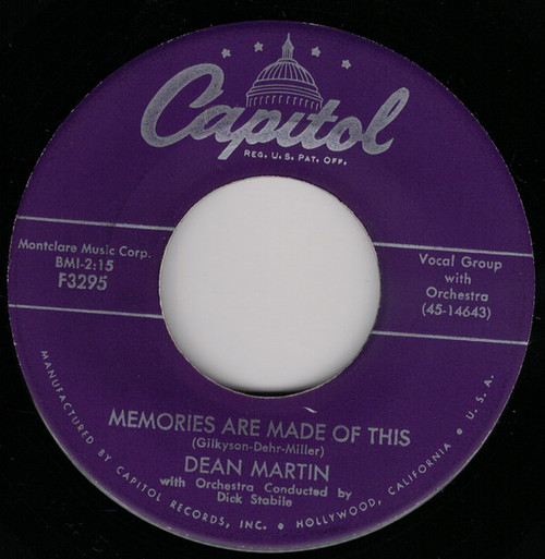 Dean Martin - Memories Are Made Of This / Change Of Heart - Capitol Records - F3295 - 7", Single, Scr 1155961081