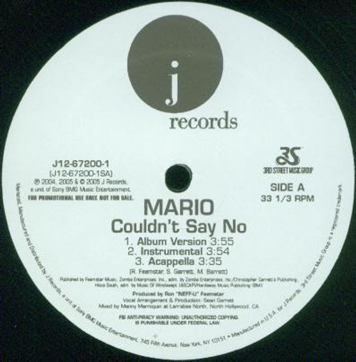 Mario - Couldn't Say No / Call The Cops / How Could You (12", Promo)