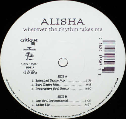 Alisha - Wherever The Rhythm Takes Me - Critique - 01624 15587-1 - 12" 1161683773