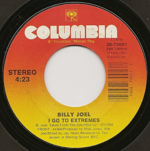Billy Joel - I Go To Extremes - Columbia - 38-73091 - 7", Single, Styrene, Car 1161812823