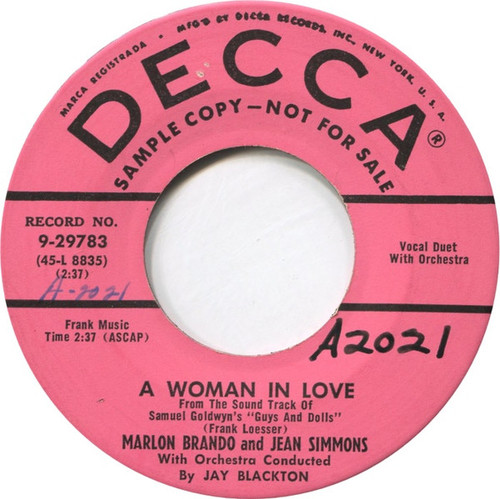 Marlon Brando And Jean Simmons (2) - A Woman In Love (7", Single, Promo)