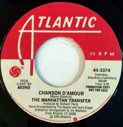 The Manhattan Transfer - Chanson D'Armour  (7", Mono, Promo, Styrene, MO )