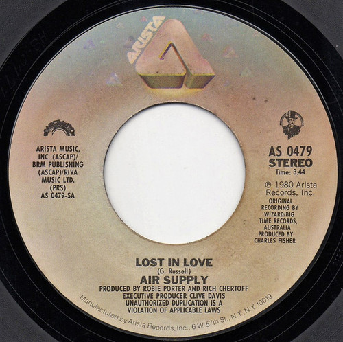 Air Supply - Lost In Love - Arista - AS 0479 - 7", Single, Styrene, She 1162221506