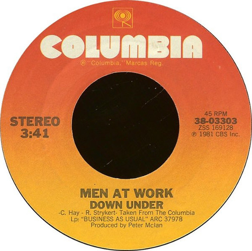 Men At Work - Down Under - Columbia - 38-03303 - 7", Single, Styrene, Ter 1164043124