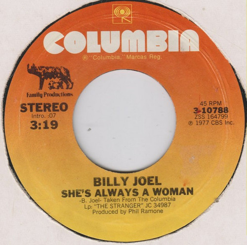 Billy Joel - She's Always A Woman - Columbia - 3-10788 - 7", Single, Styrene, Ter 1169305144