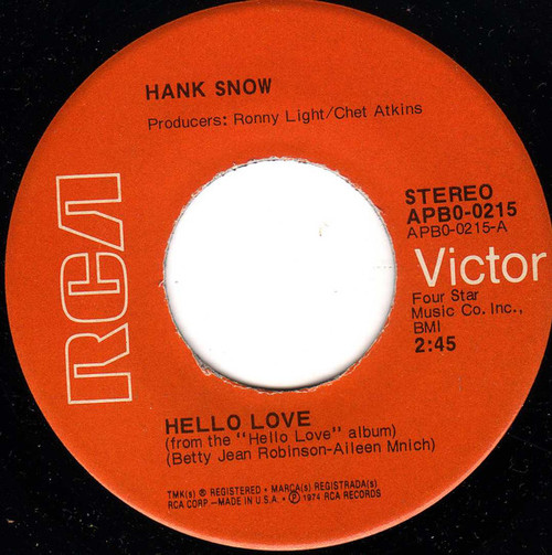 Hank Snow - Hello Love - RCA Victor - APB0-0215 - 7", Hol 1171480041