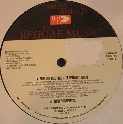 Elephant Man - Willie Bounce / Spin Ya Rag (12")