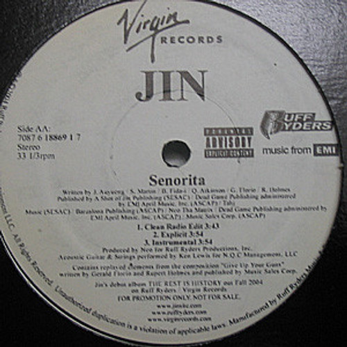 Jin - So Afraid / Señorita - Ruff Ryders, Virgin Records America, Inc. - 7087 6 18869 1 7 - 12", Promo 1171571678