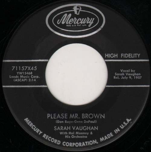 Sarah Vaughan - Please Mr. Brown / Band Of Angels - Mercury - 71157X45 - 7" 1173049183