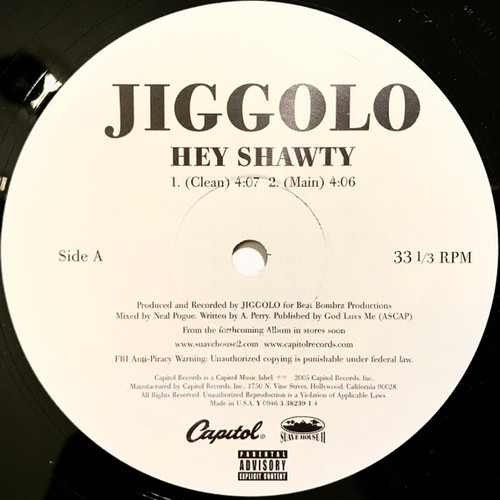 Jiggolo - Hey Shawty - Capitol Records - Y 0946 3 38239 1 4 - 12", Single 1184959486
