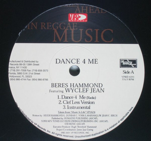 Beres Hammond Featuring Wyclef Jean - Dance 4 Me - VP Records - VPRD 6381 - 12" 1185589097