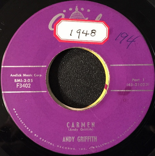 Andy Griffith - Carmen - Capitol Records - F3402 - 7", Single 1186366324