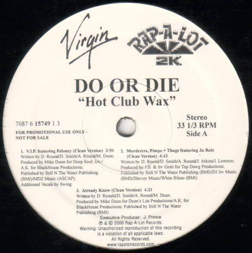 Do Or Die - Hot Club Wax (12", Promo)