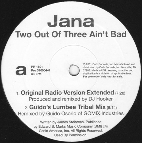 Jana - Two Out Of Three Ain't Bad (12", Promo)