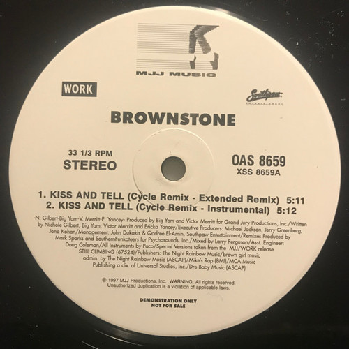 Brownstone - Kiss And Tell - MJJ Music - OAS 8659 - 12", Promo 1187332659