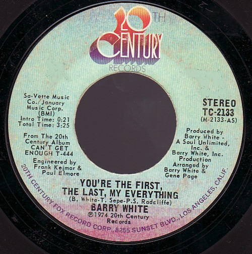 Barry White - You're The First, The Last, My Everything (7", Single, Styrene, Ter)
