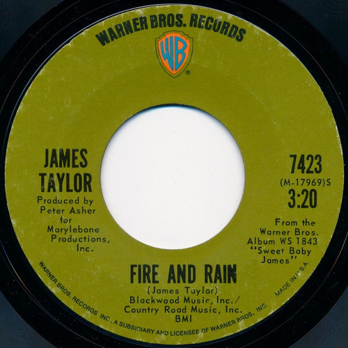 James Taylor (2) - Fire And Rain - Warner Bros. Records - 7423 - 7", Single, Pit 1191599209