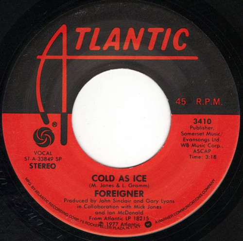 Foreigner - Cold As Ice - Atlantic - 3410 - 7", Single, SP 1194761320