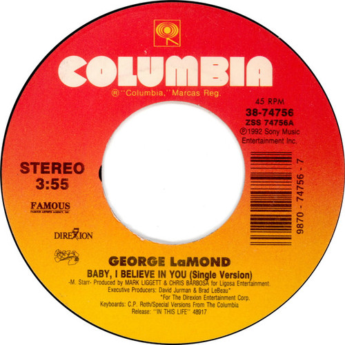 George LaMond - Baby, I Believe In You - Columbia - 38-74756 - 7", Single 1195374015