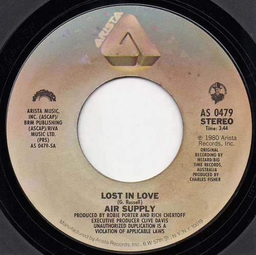 Air Supply - Lost In Love - Arista - AS 0479 - 7", Single, Styrene, She 1196292186