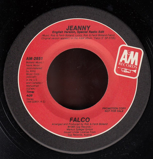 Falco - Jeanny - A&M Records - AM-2851 - 7", Promo 1199467228