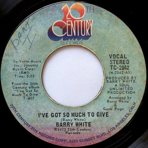 Barry White - I've Got So Much To Give (7", Single, Styrene, Ter)