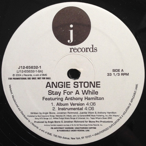 Angie Stone Featuring Anthony Hamilton - Stay For A While - J Records - J12-65632-1 - 12", Promo 1202337159