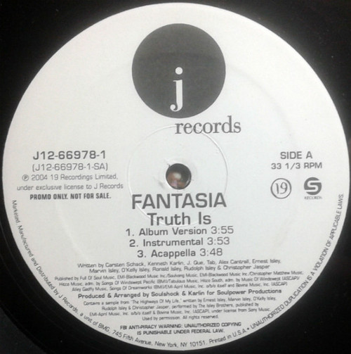 Fantasia (4) - Truth Is / It's All Good - J Records - J12-66978-1 - 12", Promo 1203706138