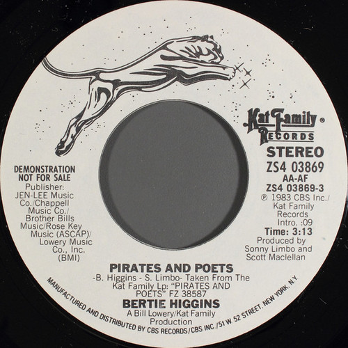 Bertie Higgins - Pirates And Poets (7", Promo, Styrene)