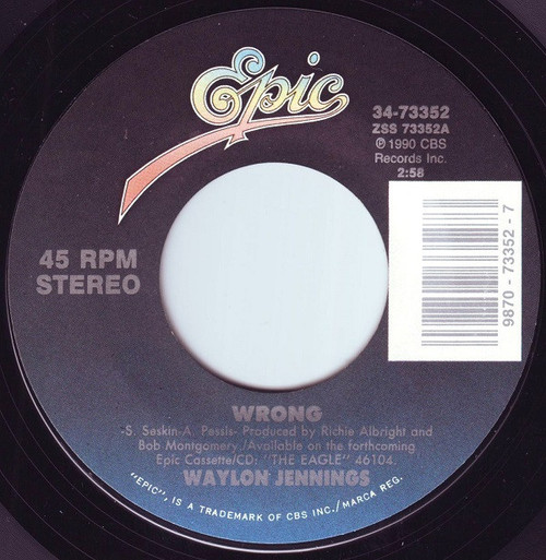 Waylon Jennings - Wrong - Epic - 34-73352 - 7", Single, Styrene, Car 1210650014