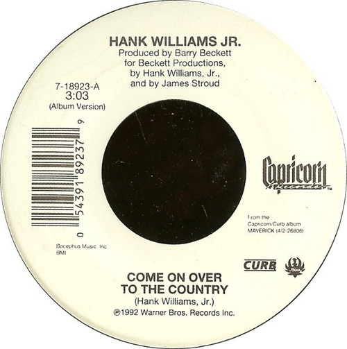 Hank Williams Jr. - Come On Over To The Country / Wild Weekend - Capricorn Records, Curb Records - 7-18923 - 7", Single, Spe 1211567753
