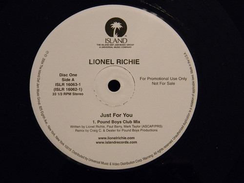 Lionel Richie - Just For You - The Dance Remixes - Island Records, Island Records, Island Records - ISLR 16063-1, ISLR 16064-1, B0002466-11 - 2x12", Promo 1212581928
