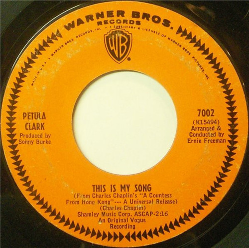 Petula Clark - This Is My Song - Warner Bros. Records - 7002 - 7", Single, Pit 1216010691