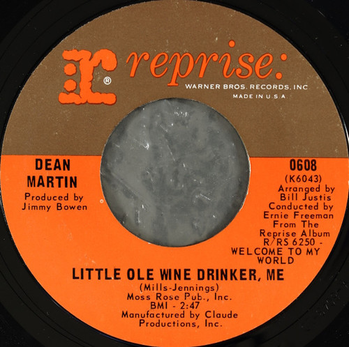 Dean Martin - Little Ole Wine Drinker, Me / I Can't Help Remembering You - Reprise Records - 608 - 7", Single, Styrene, Pit 1222512138