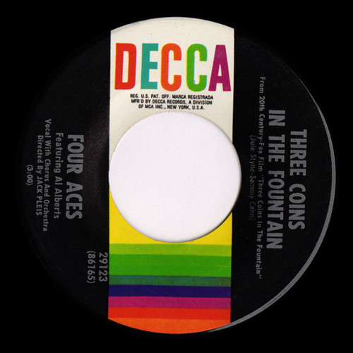 Four Aces* Featuring Al Alberts - Three Coins In The Fountain / Wedding Bells (7", RP, Pin)