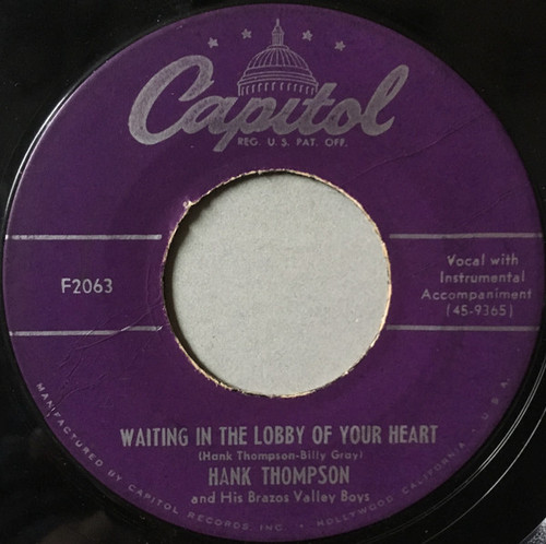 Hank Thompson and His Brazos Valley Boys - Waiting In The Lobby Of Your Heart (7", Single)