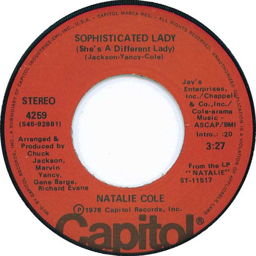 Natalie Cole - Sophisticated Lady (She's A Different Lady) - Capitol Records - 4259 - 7", Single 1245342807