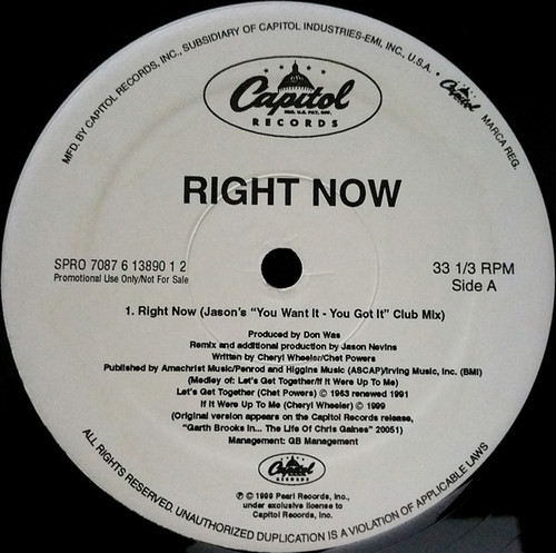 Garth Brooks - Right Now (Jason Nevins Mixes) (12", Promo)