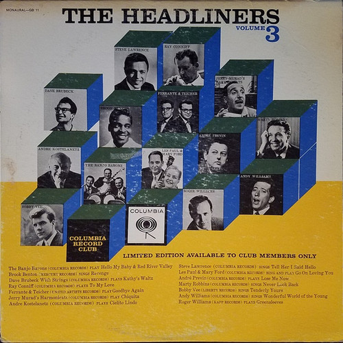 Various - The Headliners, Volume 3 - Columbia Record Club - GB-11 - LP, Comp, Mono, Club, Ltd 1272167895